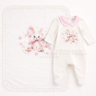 Jamiks - Baby Girls Bunny Snoffi Baby Grow & Blanket Set