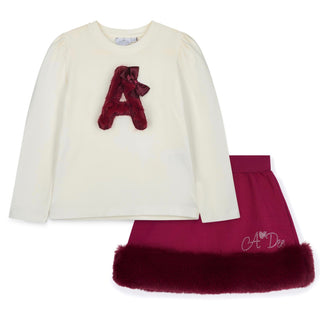 A Dee - Chevron Charm Andrea Faux Fur Skirt Set Deep Cherry