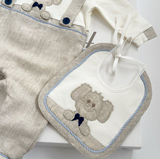 Petit Italia - Baby Boys Beige Puppy Baby Grow Hat Bib & Blanket