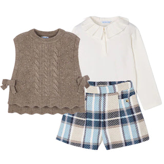 Mayoral - Girls Blue Check Short Three Piece Set