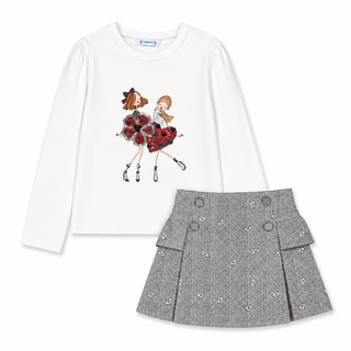 Mayoral - Girls Heart Top & Grey Skirt Set