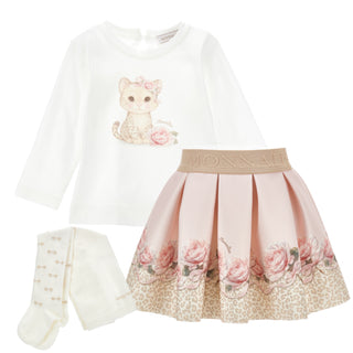 Monnalisa - Leopard Top, Skirt & Tights Set