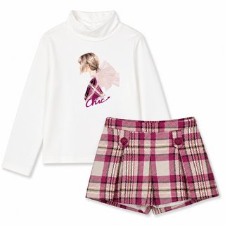 Mayoral - Girls Chic Roll Neck Top & Berry Short Set