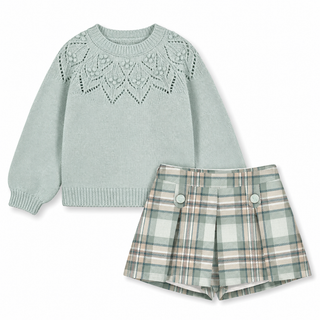 Mayoral - Girls Green Jumper & Check Short Set