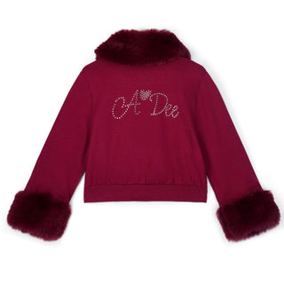 A Dee - Chevron Charm Audrey Faux Fur Trim Bomber Deep Cherry