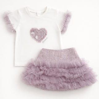 Bimbalo - Girls Lilac Tweed Skirt & Heart Top
