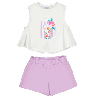 Mayoral - Girls Citrus Top & Lilac Short Set