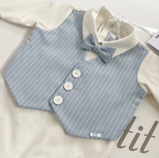 Petit Italia - Baby Boys Blue Stripe Baby Grow & Hat