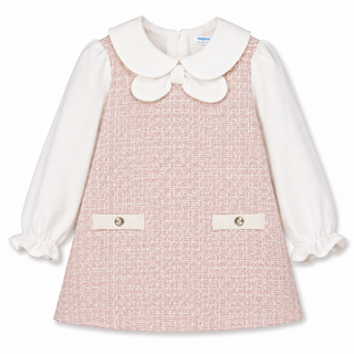 Mayoral - Girls Pink Boucle Pinafore Dress