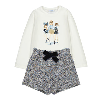 Mayoral - Girls Navy & Blue Tweed Style Short Set
