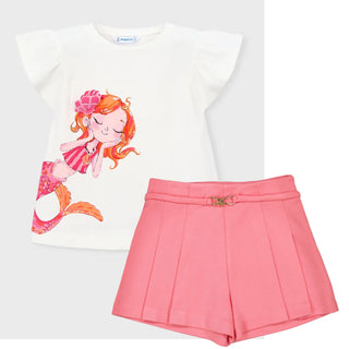 Mayoral - Girls Mermaid Top & Pink Shorts