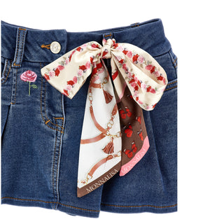 Monnalisa - Girls Jessie White Top & Denim Skirt Set