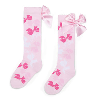 A Dee - Girls Bowtique Chic Bow Print Knee High Socks