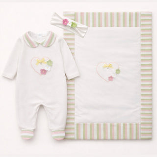 Ninnaoh - Baby Girls Flower Baby Grow, Headband & Blanket Set