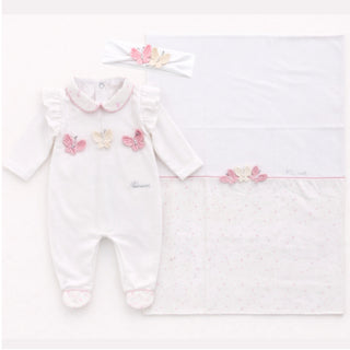 Ninnaoh - Baby Girls Butterfly Baby Grow, Headband & Blanket Set