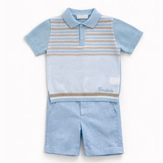 Bimbalo - Boys Knitted Polo & Blue Short Set