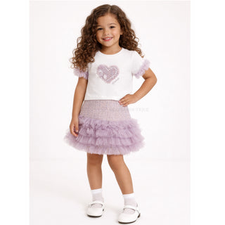 Bimbalo - Girls Lilac Tweed Skirt & Heart Top