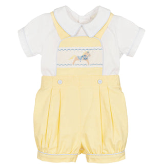 Pretty Originals - Lemon & White Boys Rocking Horse Smock Suit