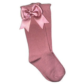 Tambino - Dusky Pink Knee High Bow Socks