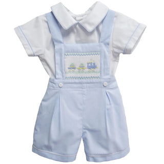 Pretty Originals - Boys Blue Train Smock Dungaree Suit