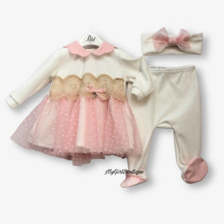 Petit Italia - Pink & Cream Two Piece With Headband