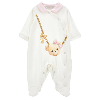 Monnalisa - Cream & Pink Teddy Bear Baby Grow