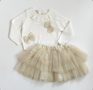 Bimbalo - Girls Ivory Bow Jumper & Tulle Skirt Set