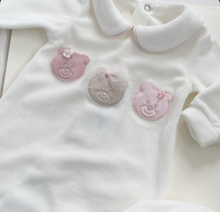 Bimbalo - Baby Girls Pink & Ivory Teddy Bear Baby Grow Hat & Blanket Set