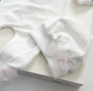 Bimbalo - Baby Girls Pink & Ivory Teddy Bear Baby Grow Hat & Blanket Set