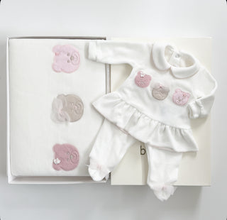 Bimbalo - Baby Girls Pink & Ivory Two Piece & Blanket Set