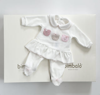 Bimbalo - Baby Girls Pink & Ivory Teddy Bear Two Piece