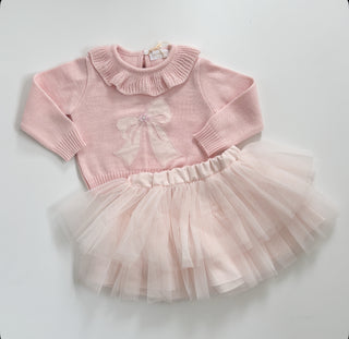 Bimbalo - Girls Pink Knit Bow Jumper & Tulle Skirt Set