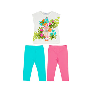 Mayoral Girls - Jade & Pink Three Piece Legging Set