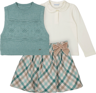 Mayoral - Girls Jade Three Piece Check Skirt Set