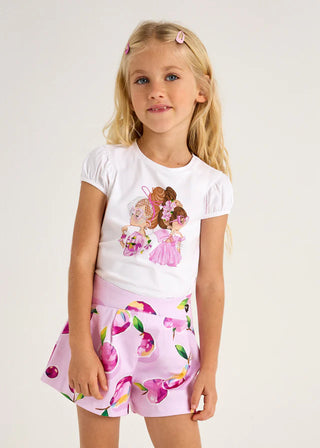 Mayoral - Girls Mauve Doll Top & Pear Print Short Set