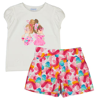 Mayoral - Girls Magenta Doll Top & Printed Short Set