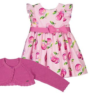 Mayoral - Baby Girls Mauve Cherry Print Dress & Belero