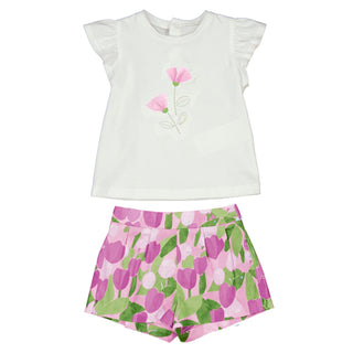 Mayoral - Baby Girls Mauve Flower Top & Printed Short Set