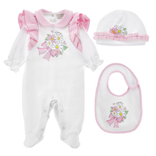 Monnalisa - Baby Girls Flower Baby Grow & Hat