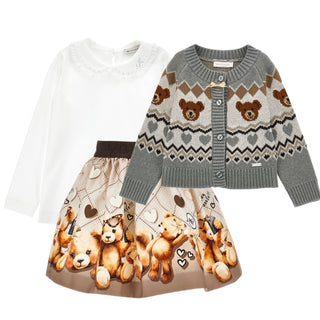 Monnalisa - Girls Teddy Bear Three Piece Skirt Set