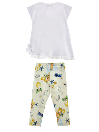 Monnalisa Girls Tinker Bell white top and lemon Tinkerbell printed leggings