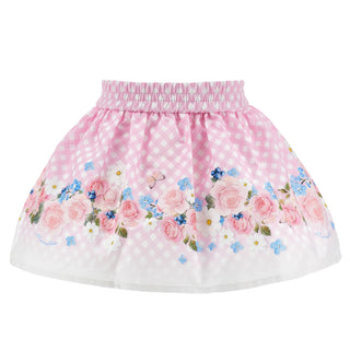 Monnalisa pink gingham floral skirt for baby girls