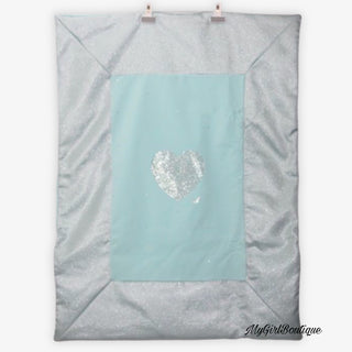 Mint baby girls blanket made by Petit Italia it has a diamanté heart in the centre for design with scattered crystals