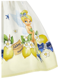 Close-up of lemon and Tinkerbell pattern on Monnalisa skirt