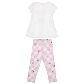 Back view of Monnalisa girls tunic and pink gingham legging set