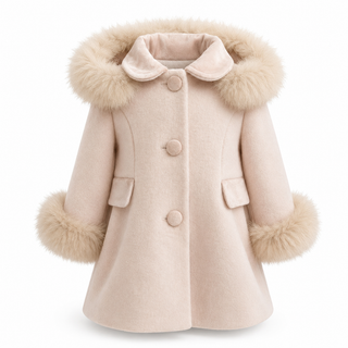 Bimbalo girls cream coat with real fur hood and cuff trim