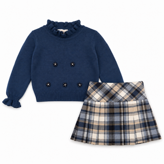 bimbalo-girls-navy-knitted-jumper-tartan-skirt-set