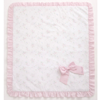 Bimbalo girls pink floral baby blanket with ruffle trim and bow