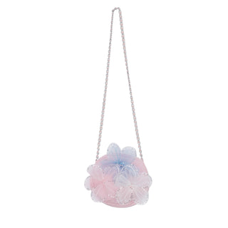 Daga girls floral tulle ceremony bag in pink and blue with silver chain strap