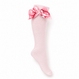 Daga Love Story girls blush pink knee high socks with pink marble print bow